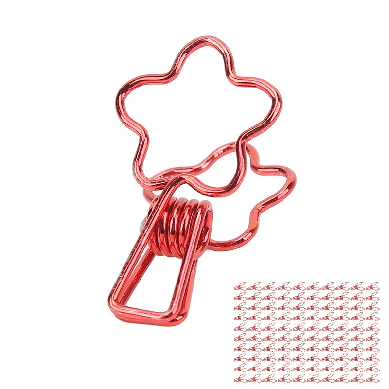 100pcs Binder Clips Flower Shape Hollow Long Tail Cartoon Metal