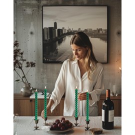 LPUSA Green Tall Taper Candles Stick Dripless Unscented Dinner Spiral Candle for Holiday Wedding Party Wax Unscented Dinner Candle Dripless,Christmas Gift H 10 Inch, 4pcs（Dark Green-C）