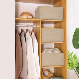 LordCom Storage Bins with Sturdy Cotton Handles(1 Pack), Fabric Storage Baskets for Organizing use for Office & Home, Book, Clothes, Toys, Closet Boxes (Small, Beige, 12.2x8.3x6.3 inches)