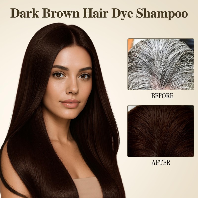 Dark Brown Hair Dye Shampoo 3 in 1 for Gray