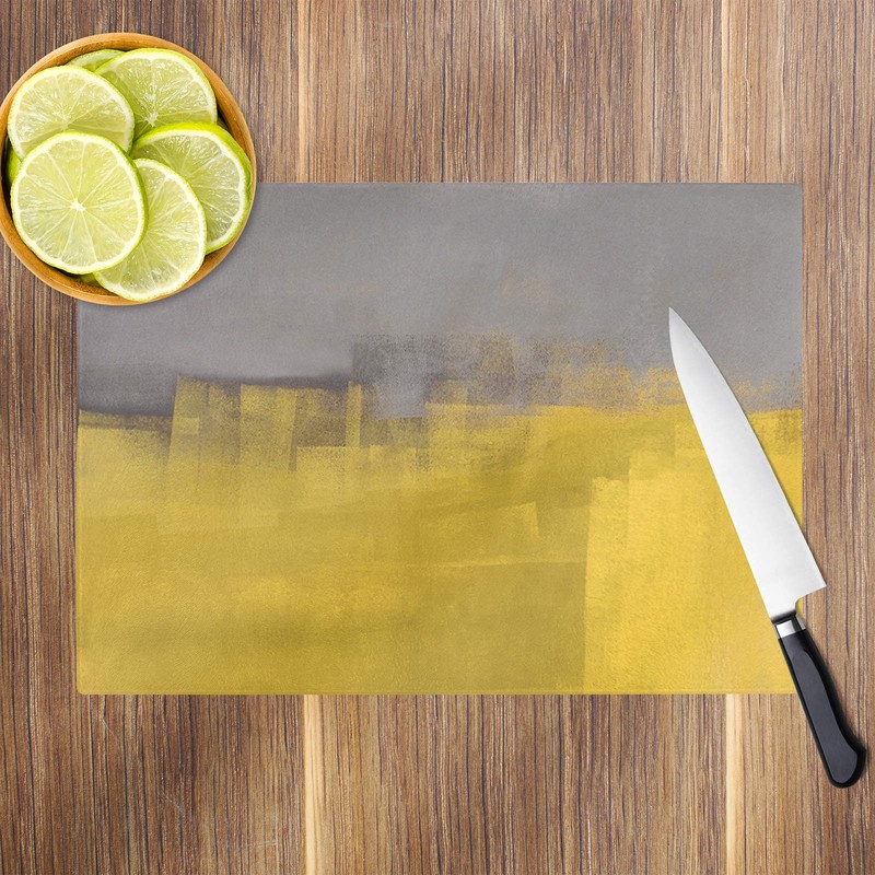 Retro Grey Yellow Glass Chopping Board Kitchen Worktop Saver Protector