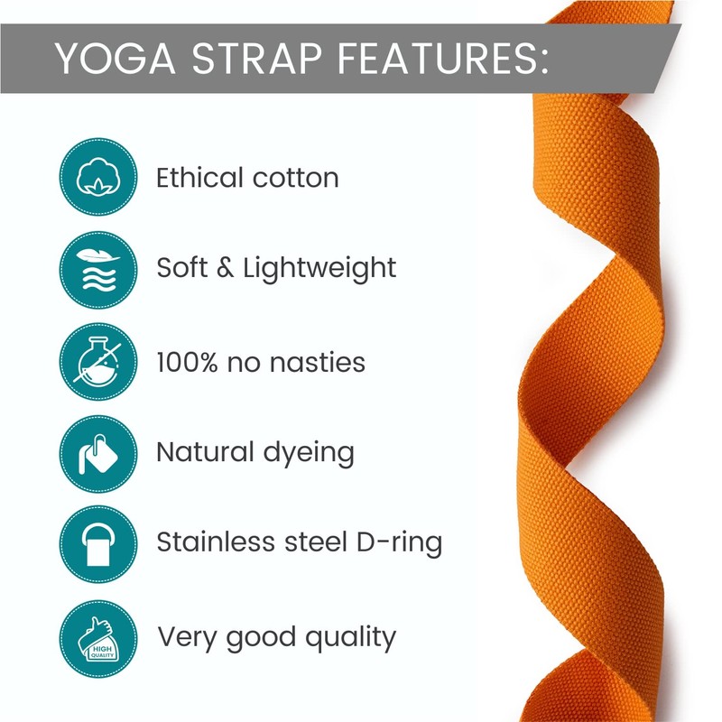 Yoga Studio Yoga Strap, 2.5m (8.2ft) Extra Long Durable Organic