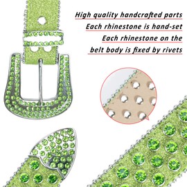 MUKINGBELTS Men Women Rhinestone Belt Luxury Strap Leather Sparkle Studded Belts Western Bling Bling Diamond Cowboy Belts, All Green, 44: Fit waist from 32"-34"