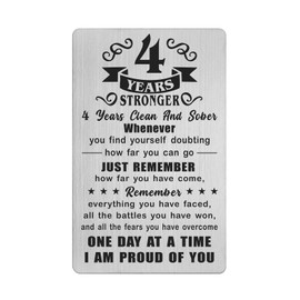 Richesele 4 Year AA Sobriety Gifts - Four Years Stronger and Sober Card - Insipirational Addiction Recovery Engraved Wallet Cards Token
