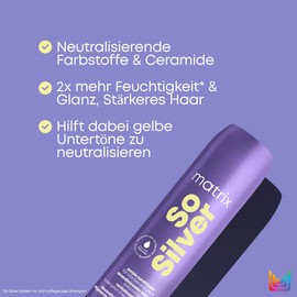 Matrix Pigmented Conditioner for Blonde and Grey Hair, Neutralises Yellow Undertones, With Ceramides and Dyes, So Silver Pigmented Conditioner, 1 x 300 ml