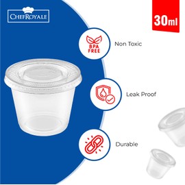 CHEF ROYALE 200 Shot Glasses-Disposable Plastic Shot Glasses with Clear lids - 30ml- Clear Disposable Shot Glasses - Ideal for All Events- (200, 30ml)