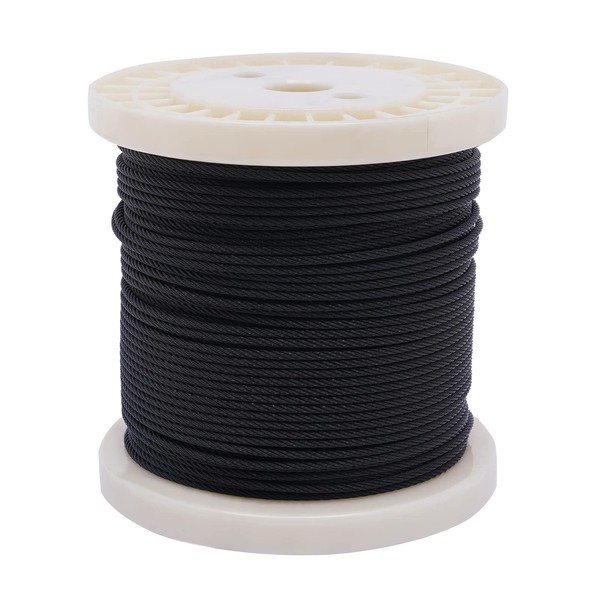 DYNAMI 300ft 1/8" Black Wire Rope Cable,316 Stainless Steel Marine