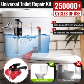 Gulfmew 2 Inch Toilet Flusher Replacement Kit, Toilet Flusher Repair Kit Include Adjustable Fill Valve with Flapper, Metal Front Flush Handle, Gasket and Bolts, Anti-Siphon Repair Parts Tank(1 Set)