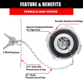 Vitonsbay Locking Diesel Fuel Cap,3" Nominal Size,1/4 Turn,Non-Vented,Aluminum Fuel Cap for 96-18 Freightliner Cascadia Columbia