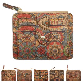 Zyrurzo Vintage Bohemian Card Holder for Women & Men – Slim Leather Wallet with Zipper Pocket, 9 Card Slots, RFID Blocking – Unique Retro Brown Pattern (4.7” x 3.8”)
