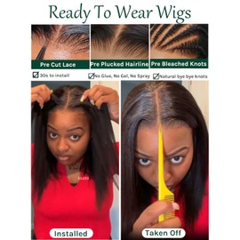 KLAIYI Bob Wig Human Hair Bye Bye Knots Glueless Wear and Go Wig with Drawstring Pre Cut 7x5 Lace Front Pre Plucked Bleached Short Straight Put on Go Beginner Wigs 3S Ready to Go Pre Everything 10Inch