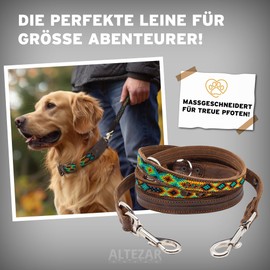 ALTEZAR Dog Lead Leather Wide Tribal Handmade in Mexico for Large Dogs Green