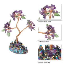 Nupuyai Amethyst Crystal Tree Feng Shui Money Tree Tree of Life Gemstone Tree with Titanium Coated Crystal Druze for Wealth and Happiness