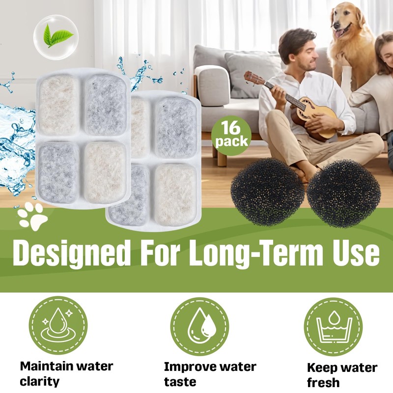 16+16 Pcs Dog Water Fountain Filters Compatible with Feelneedy FN-W18