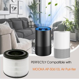 2 Pack H13 True HEPA Air Purifier Compatible with MOOKA AP-S0610L, 3-in-1 Triple Filtration System with Activated Carbon Layer