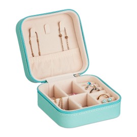 Relaxdays Jewellery Box, Small Jewellery Storage, Rings & Chains, Travel Jewellery Case, H 5 x W 10 x D 10 cm, Turquoise