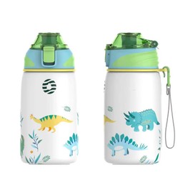 Fjbottle Children's Drinking Bottle Stainless Steel 400 ml - 1-Click Opening, BPA-Free Leak-Proof Thermal Flask, Suitable for Carbonated Drinks, Thermos Flask Boys / Girls for Nursery, School, Travel