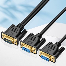 RIKYJIC RS232 DB9 Splitter Cable - 1 to 2 COM Port Adapter Pure Copper Dual Shielded (One Male to Two Female, 1 Meter)