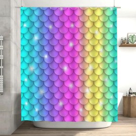 Mermaid Scale Shower Curtain Mermaid Shower Curtain Ocean Themed Shower Curtain Pink Shower Curtain Fantasy Girls Bathroom Decor with 12 Hooks 72''W x 72''H Gift for Mermaid Lovers Waterproof 06