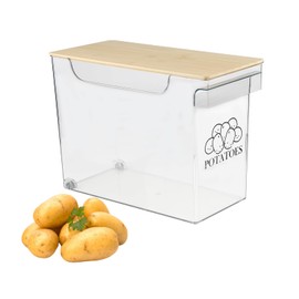 Xbopetda Potato Storage, Plastic Potato Bin with Bamboo Lid and Handles, Clear Potato Storage Container with Wheels, Stackable Vegetable Basket Produce Storage, Pantry Organizers and Storage - Clear