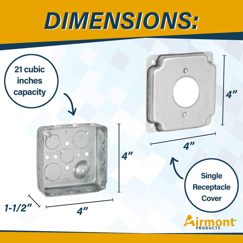 Outlet Box Kit, Includes 4x4'' Drawn Metal Electrical Box, 2