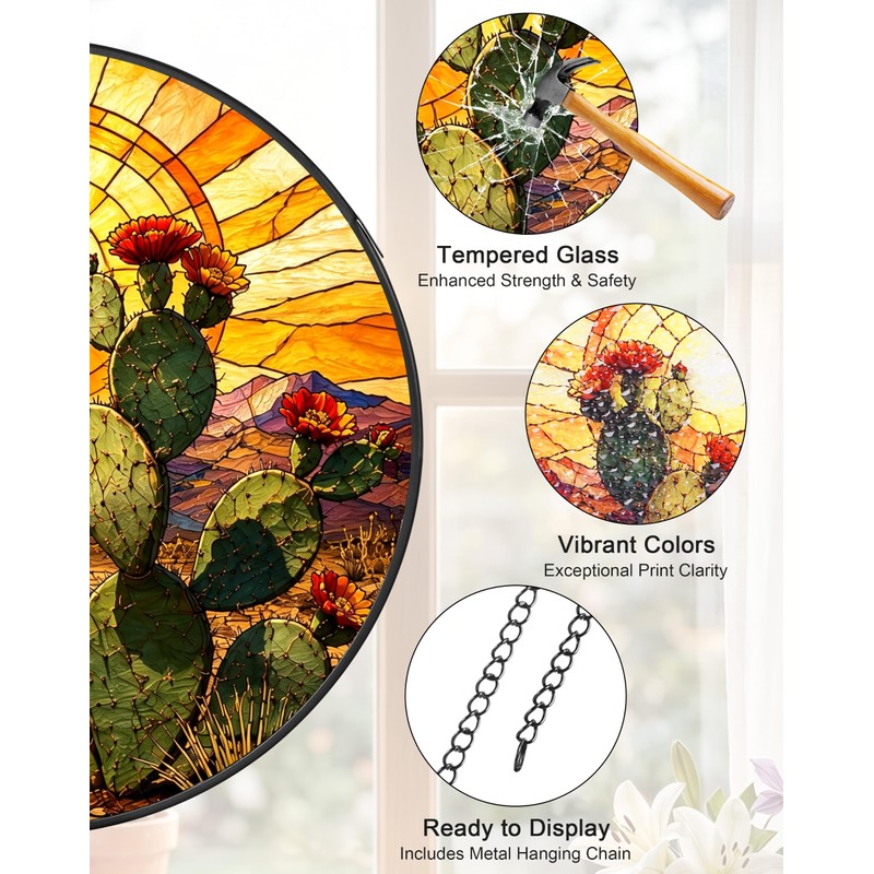 Stained Glass Window Hanging, Tempered Glass Garden Suncatcher 7.8"