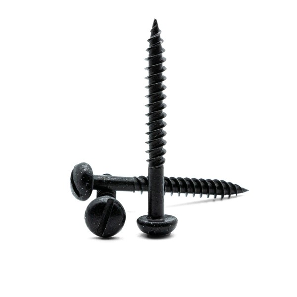 Hippo Hardware (4.8mm X 50mm) Black Japanned Slotted round Dome Slot Head Passivated Wood Screws (Pack of 5) (No.10 X 2")