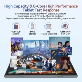 Android 14 Tablet 2025 Latest Tablets, 10 inch Tablet (4+4)GB RAM 64GB ROM 1TB Expand, 2 in 1 Tablets with Keyboard, Case, Stylus, Octa-Core Tableta PC, WiFi 6, Bluetooth, Dual Camera,7000mAh Battery