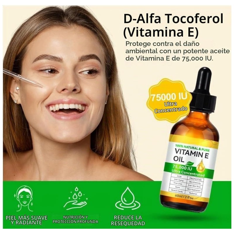 Aceite de Vitamina E para Masaje Corporal, 75000 UI, Orgánico,