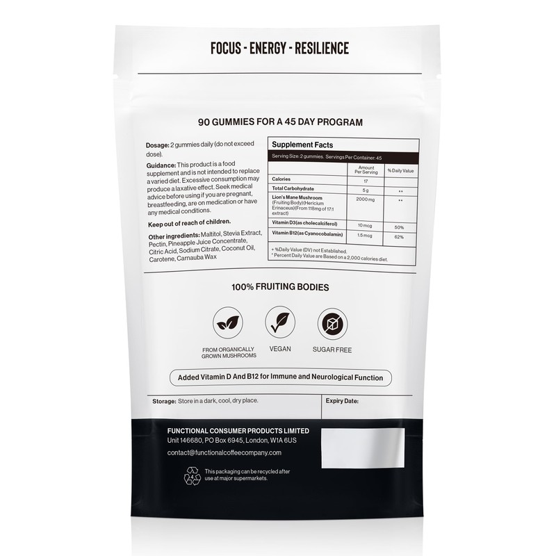 Dual Extract Lion’s Mane Mushroom Gummies with Vitamin D and
