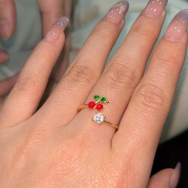Cherry Jewelry Set – Ring, Necklace and Earrings | Sweet Summer Style  Waterproof & Tarnish-Resistant:_Only Ring