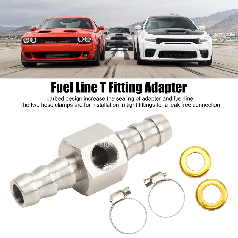 Fuel Line T Fitting Adapter 304 Stainless Steel Pressure Gauge