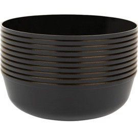 Blue Sky Edge Black With Gold Rim Bowls - 16 oz (10 Count) Disposable Round Plastic Bowls for Parties, Events & Special Occasions
