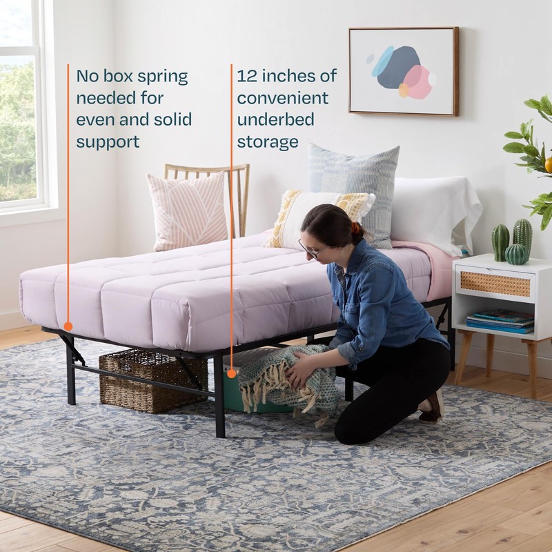 Linenspa Folding Metal Platform Bed Frame - No Box Spring