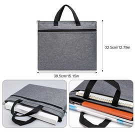 Cosysparks A4 File Bag with Handle, Lightweight Zipper Pouch with 2 Pockets Waterproof Oxford A4 Folder Bag Meeting Office File Bag School Stationary File Organizer for Men and Women (Grey)
