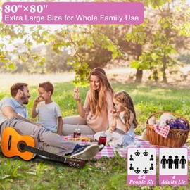 HX&OD Outdoor Picnic Blanket, Extra Large, 80''x80'' Waterproof Foldable Blankets Gingham Picnic Mat for Beach, Camping Grass Lawn Park Accessories Cute Couple Ideas Wedding (Pink, 80”x80”)