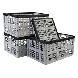 Readsky 38 Liter, 4 Pack Collapsible Plastic Storage Crates, Folding Crate Storage