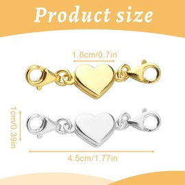PRAOFRT Pack of 2 Magnetic Clasp Bracelet Chain 925 Sterling Silver Bracelet Magnetic Clasp Bracelet Clasp Magnetic Clasp for Chains Necklace Bracelet DIY Jewellery Making Accessories (Heart)