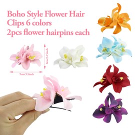 12pcs Bohemian Flower Hair Clips, Artificial Tropical Flower Clip for Seaside Holiday, Wedding Party Bridal Hair Accessories, Hawaiian Beach Flower Hair Pins Clip for Women Girls