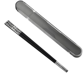 Metal Chopsticks Reusable 1 Pair Stainless Steel Travel Chopsticks Dishwasher Safe Square Lightweight Non-Slip Chop Sticks with case (Black)