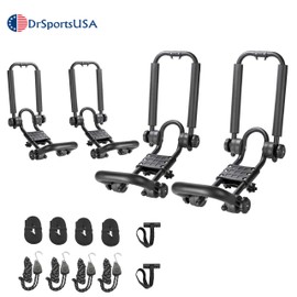 DrSportsUSA 2 Pairs Fold Down J Bar Kayak Rack Designed mounts to virtually All crossbars and Load Bars Double Folding J Bar Car Roof Carrier for Kayak Canoe Surf Board and SUP Paddle Boat