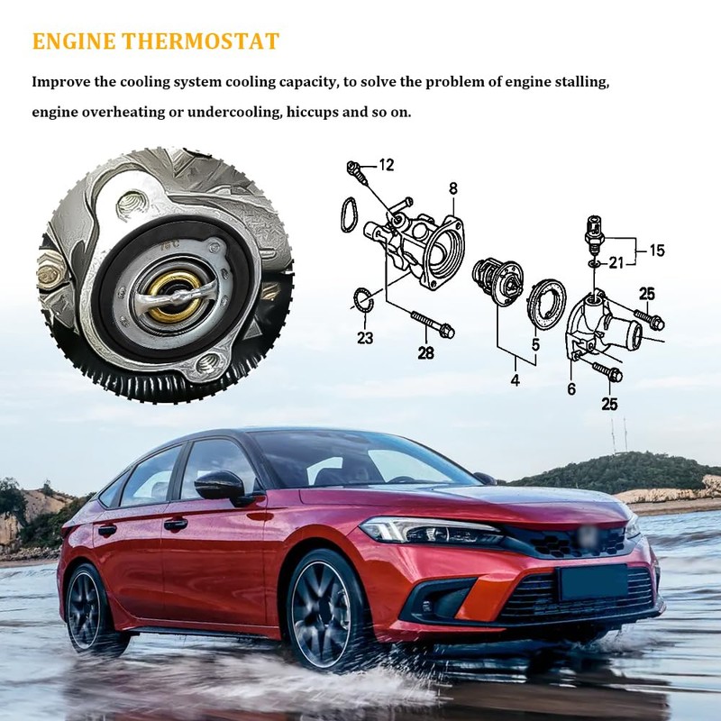 Car Thermostat, High Performance Automotive Replacement Engine Thermostat with Gasket,