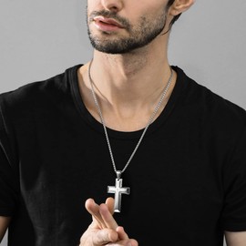 Lord’s Prayer Mens Cross Pendant Necklace, 316L Stainless Steel Bible Religious Jewellery