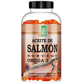 All Nature. Aceite de Salmón Noruego Omega 3. 320 Cápsulas. 1300 Mg por Porción con Epa y Dha. Suplemento Familiar con Ingredientes Naturales y Alta Pureza.