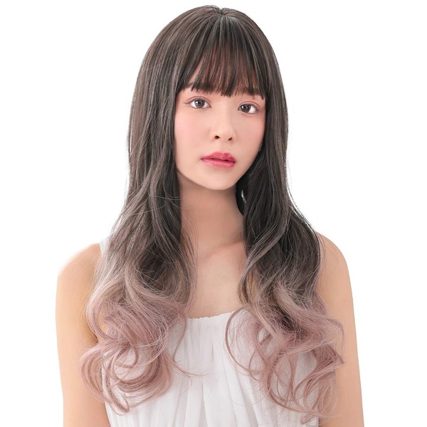 AQUADOLL wg313 Wig, Long Curl, Full Wig, Gradient, Pudding, Black Hair, Blonde, Pink, One Size Fits Most, PGxBP. Pearl Greige × Baby Pink, Free Size