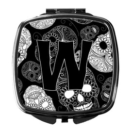 Caroline's Treasures CJ2008-WSCM Letter W Day of the Dead Skulls Black Compact Mirror Decorative Travel Makeup Mirror for Women Girls Gifts Pocket Makeup Mirror Folding Handheld