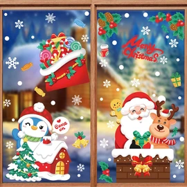 ZEPIQOR Weihnachten Fenstersticker, Weihnachten Fensterbilder, Doppelseitige Wiederverwendbare Statisch Haftende PVC Aufkleber für Glasfenster Weihnachten Dekoration