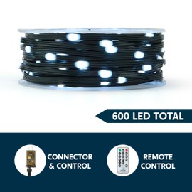 Joiedomi 600 LED Christmas Lights Outdoor,197 FT Cool White Christmas Tree Lights with 8 Modes Timer, PVC Green Wire String Lights with Reel for Indoor Outdoor Holiday Xmas Eve Night Decorations