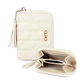 CLUCI Wallets for Women Small Quilted Wallet Leather RFID Credit Card Holder Womens Card Case Compact Zipper Coin Purse Beige