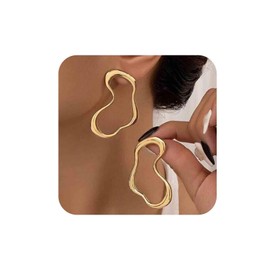 Aneneiceera Vintage Irregular Hoop Stud Earrings Gold Hollow Circle Earrings Abstract Hoop Earrings Large Brass Geometric Earrings Jewellery for Women, Zinc